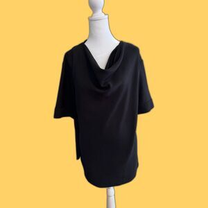 H by Halston Black Short Sleeve Cowl Neck Blouse Size Medium